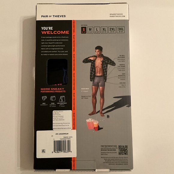 Pair of Thieves Men’s SUPERFIT Happy Deep Ocean Boxer Briefs, 2-pack S - Picture 5 of 6
